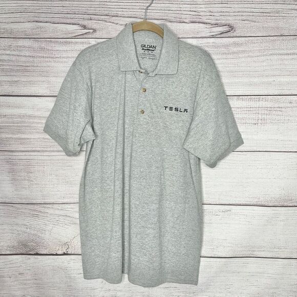 Tesla Motors Men’s Gray DryBlend Embroidered Logo Polo‎ Shirt Size Medium - Picture 1 of 4